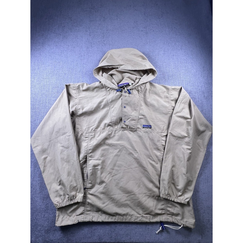 Vtg Patagonia Hooded Nylon Anorak Men XL Beige 80s Snap Henley Lightweight